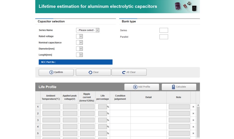 Life Time Calculation Tool for Aluminum electrolytic capacitors