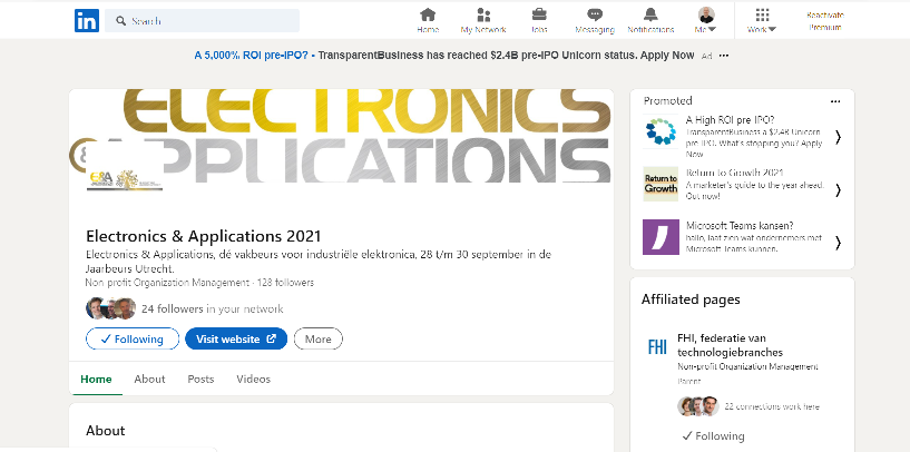 Ontdek de nieuwe LinkedIn pagina van Electronics & Applications 2021