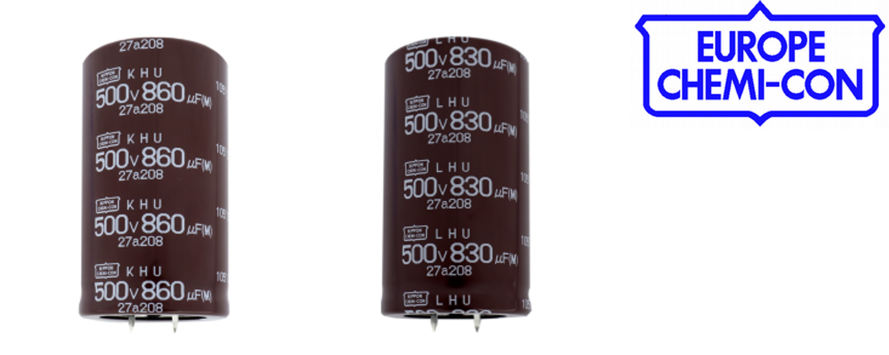60% higher capacitance with snap-in type Aluminum Electrolytic Capacitors KHU/LHU Series from Nippon Chemi-Con